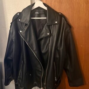 Zara Black Biker Jacket faux Leather